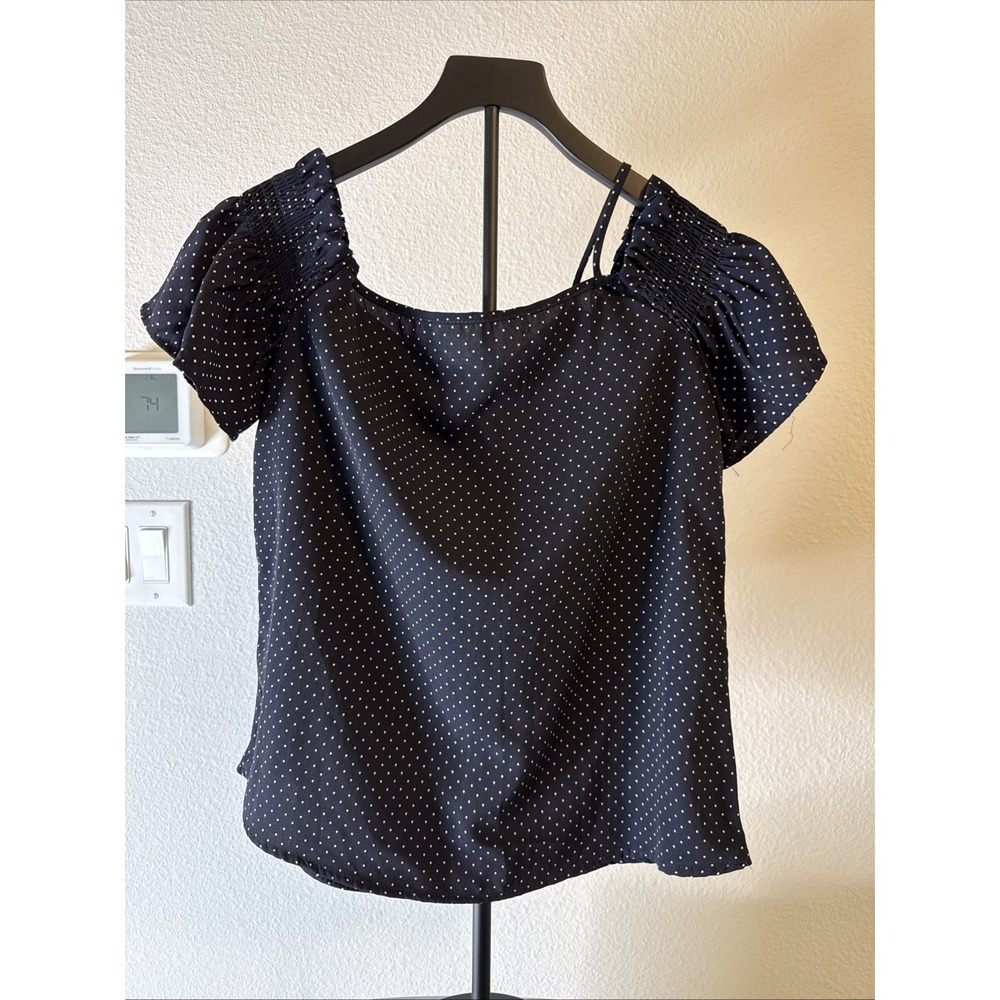 Jella C Women's Polka Dot Black Ruffle Sleeve Top Size S New